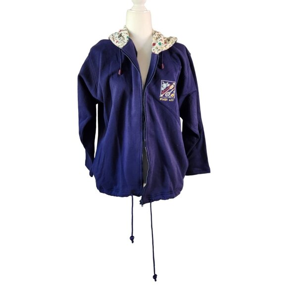 Vintage 80s Sporty Hoodie Sweatshirt Blue Zip Front S/M Deadstock 90s retro - Picture 4 of 6